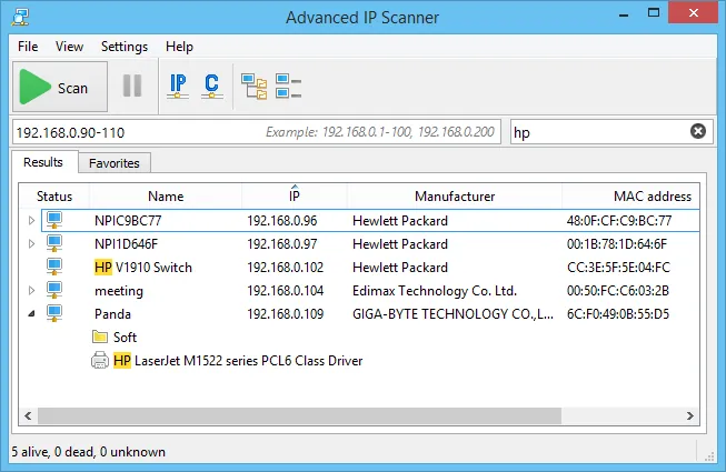 Advanced IP Scanner interface