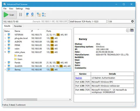 Advanced Port Scanner interface