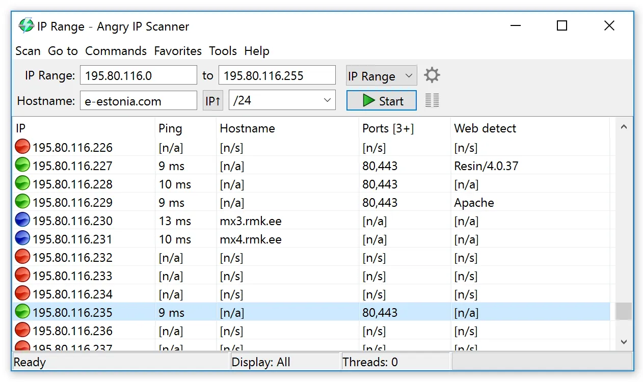 Angry IP Scanner interface